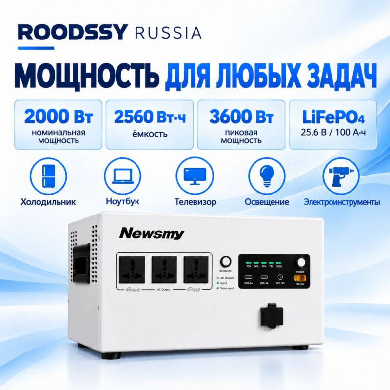 Портативная электростанция Newsmy H2000, 2000 Вт, 2560 Вт·ч